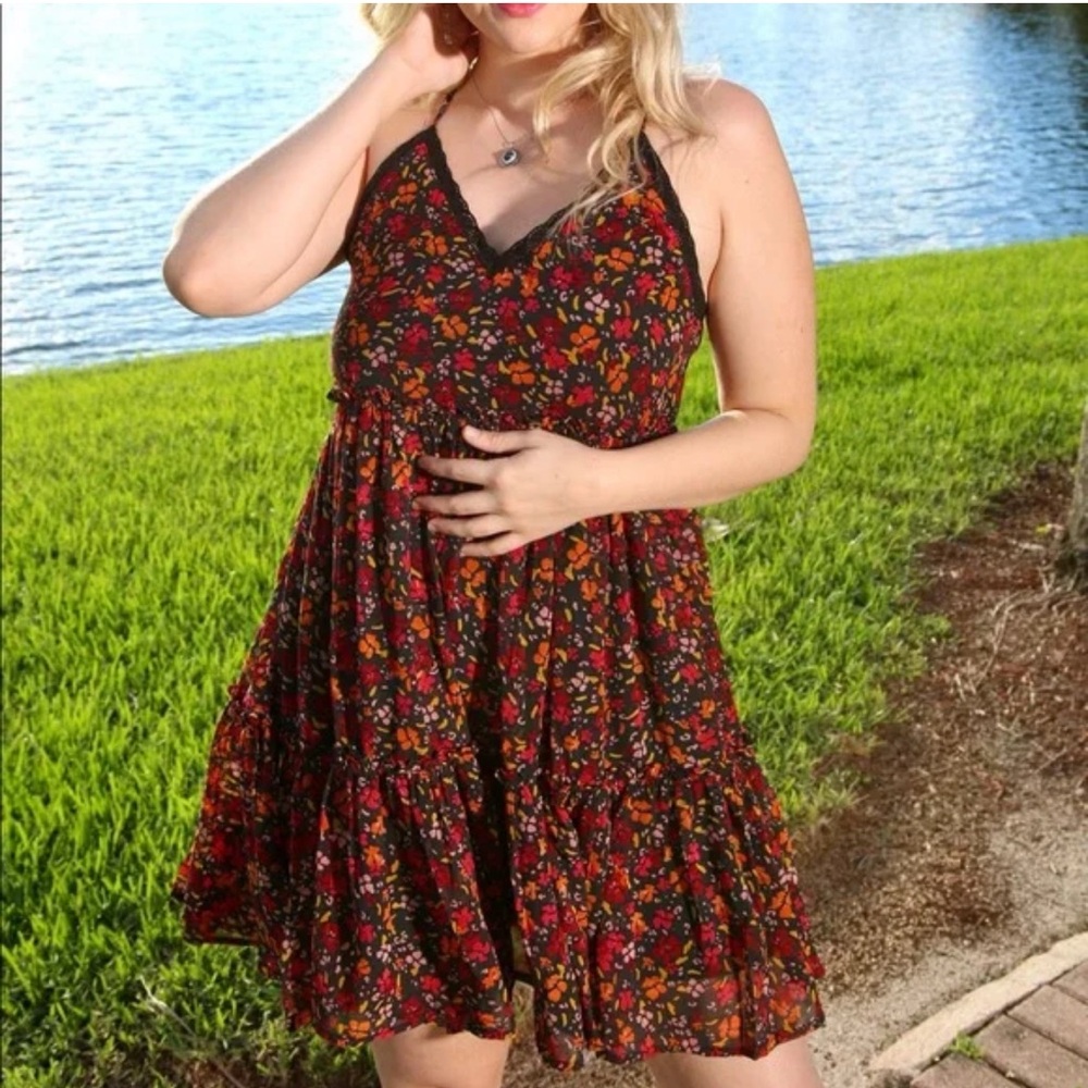 Patrons of Peace Babydoll Floral Tiered Sundress Spring Spaghetti‎ Strap Medium
